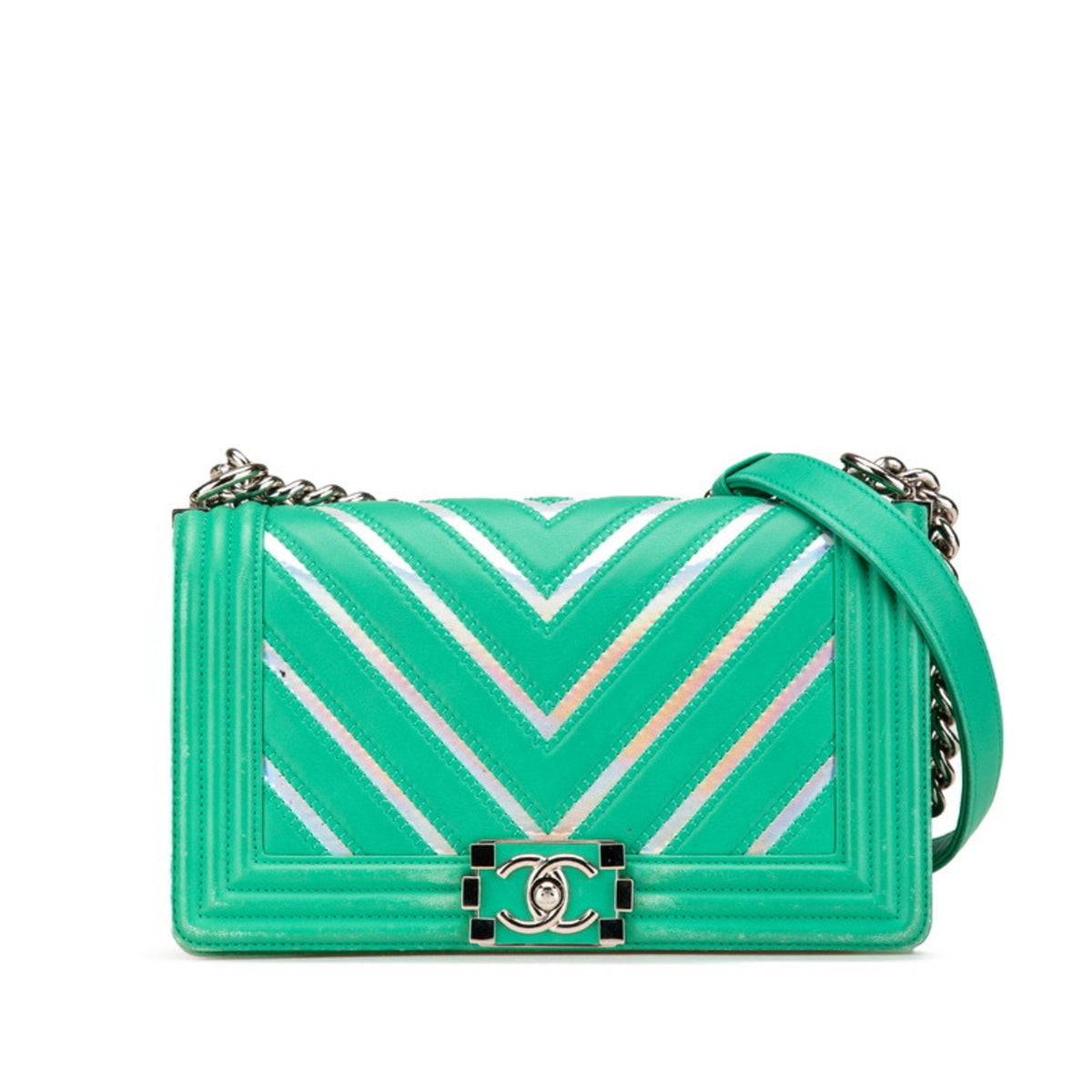 Chanel Boy Flap Bag Chevron Lambskin with Holographic PVC Old Medium - image 1