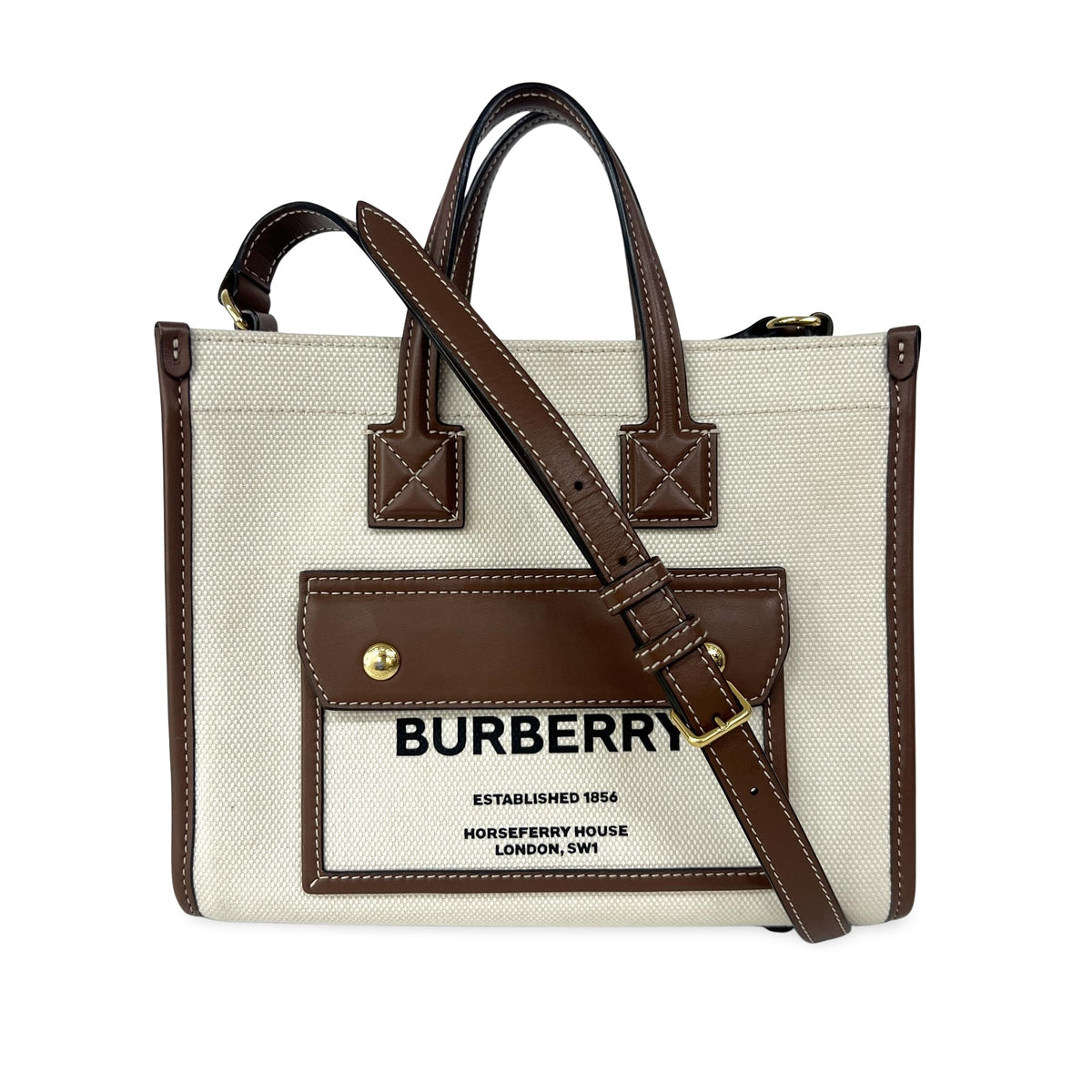 Burberry Freya Shopping Tote Canvas with Leather Mini - image 1