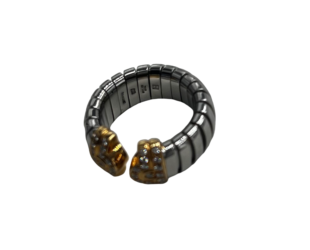 Bvlgari Bulgari Tobugas Gold and Steel Diamond Cuff Ring Cuff Ring 54 - image 1