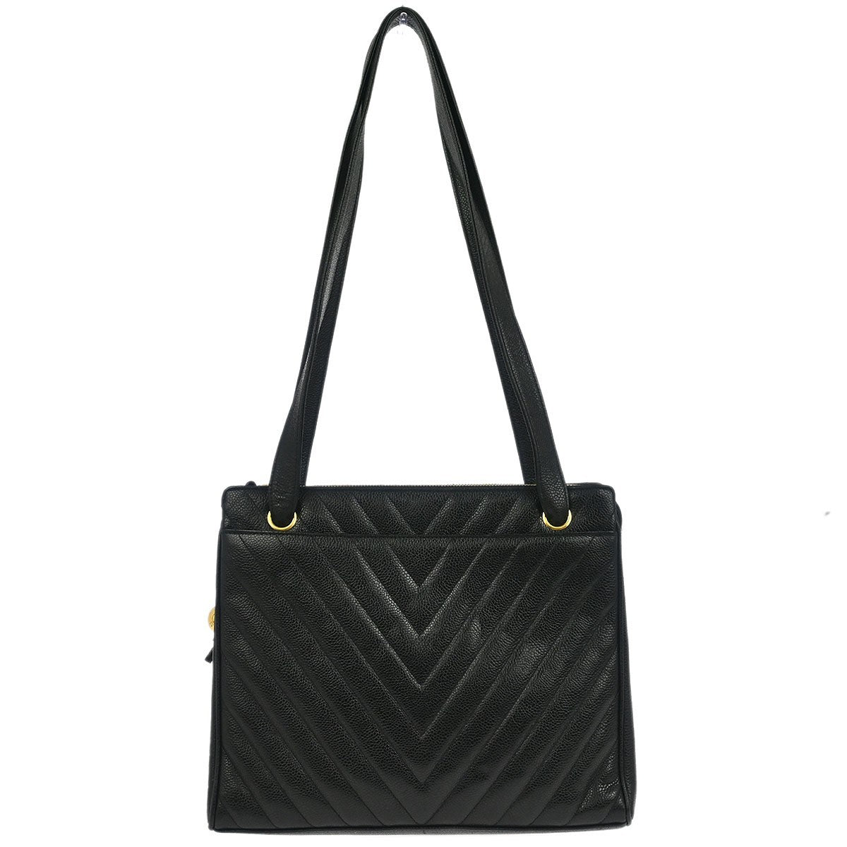 Chanel Vintage Zip Shoulder Bag Chevron Caviar Medium - image 1