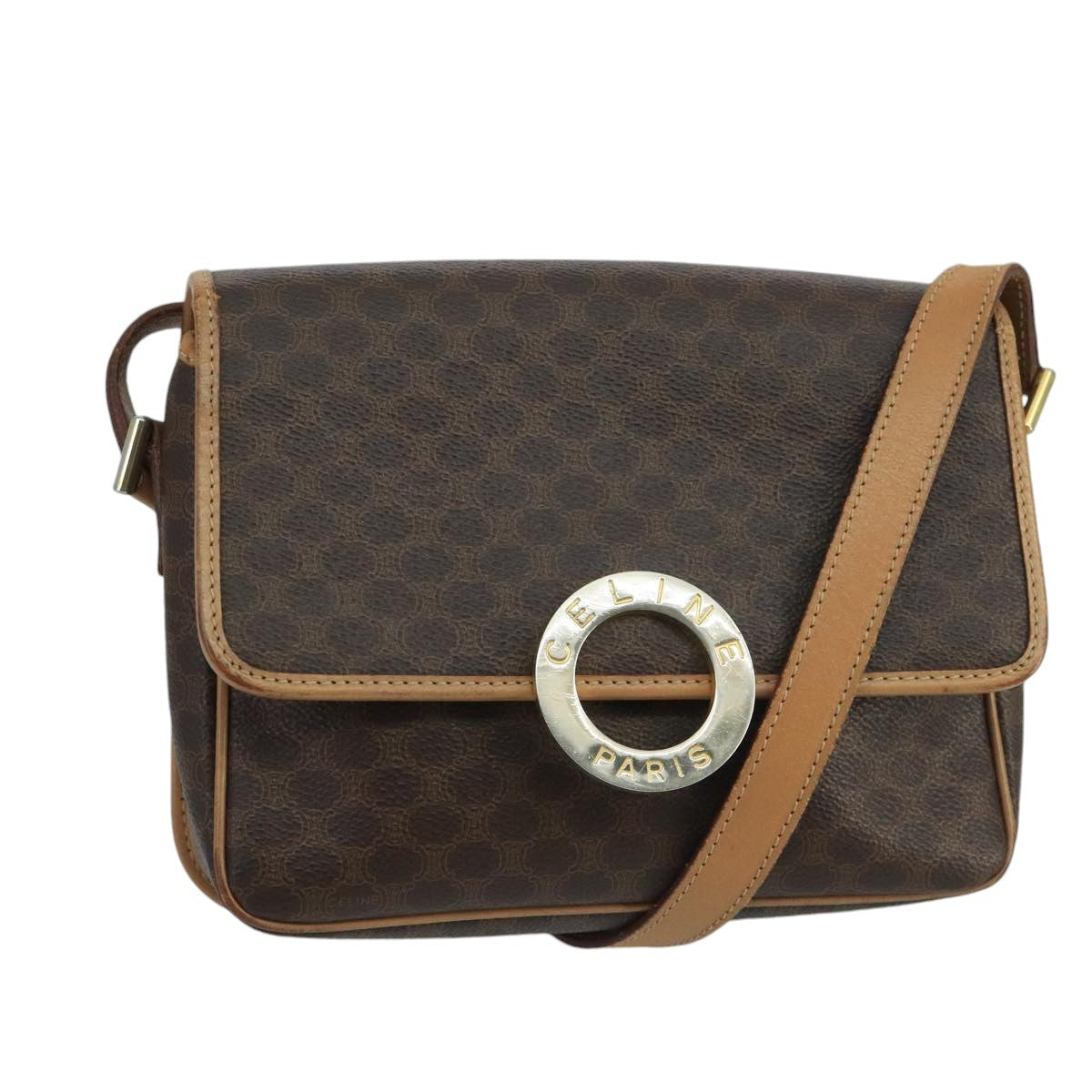 Celine Vintage Macadam Circle Logo Shoulder Bag Canvas and Leather - image 1