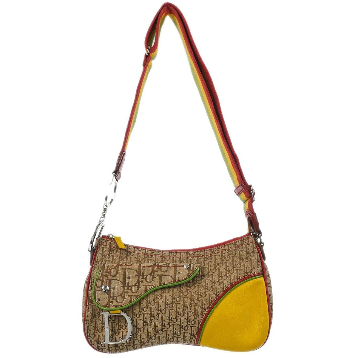 Christian Dior Vintage Rasta Saddle Messenger Bag Diorissimo Canvas Medium - image 1