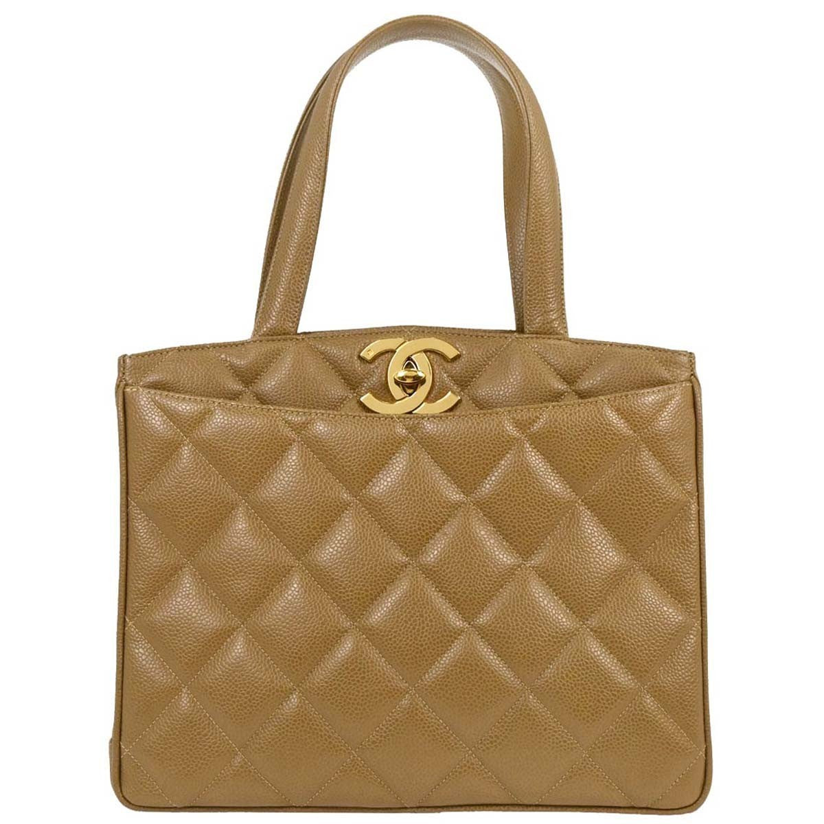 Chanel Vintage CC Lock Pocket Tote Quilted Caviar Small - image 1
