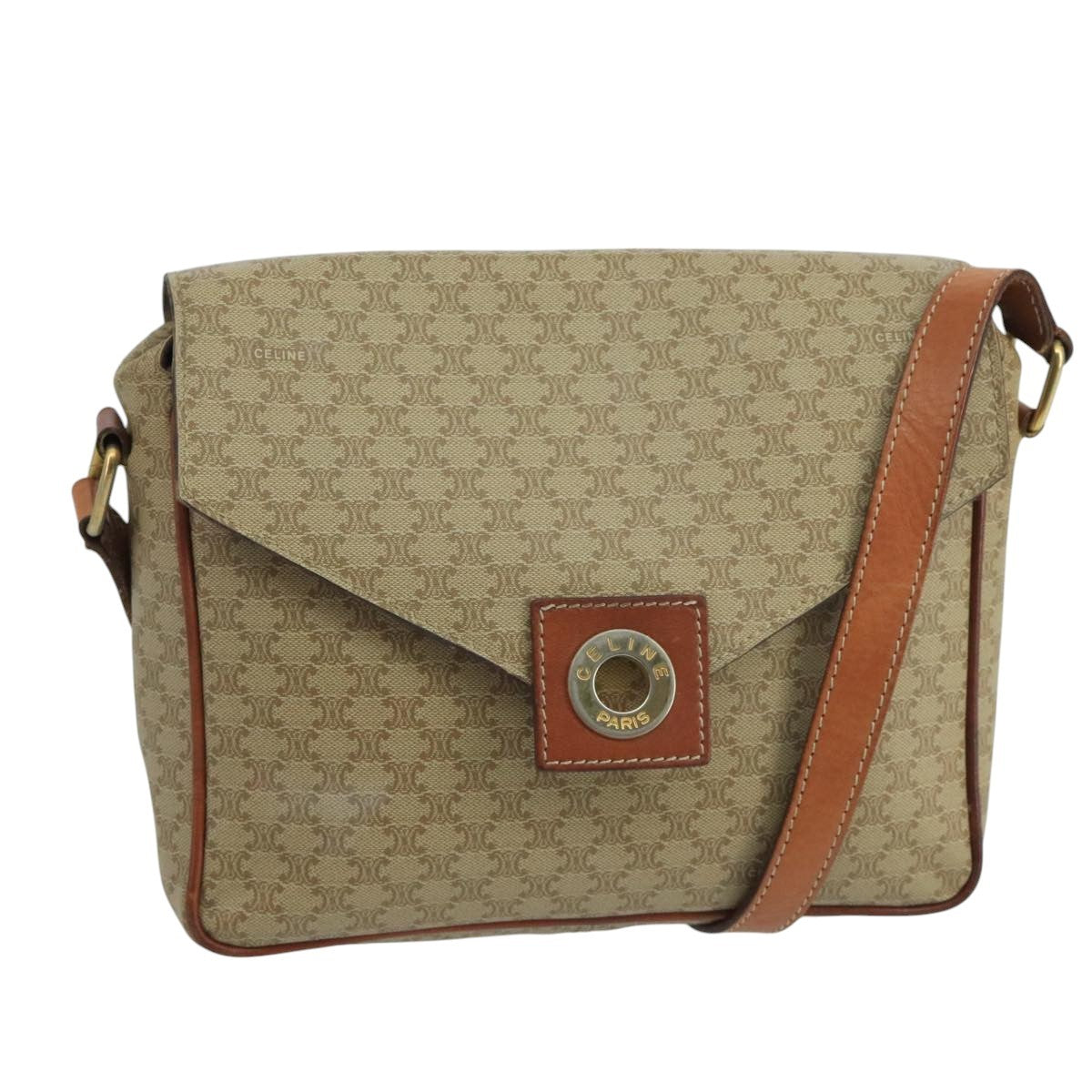 Celine Vintage Macadam Circle Logo Shoulder Bag Canvas and Leather - image 1