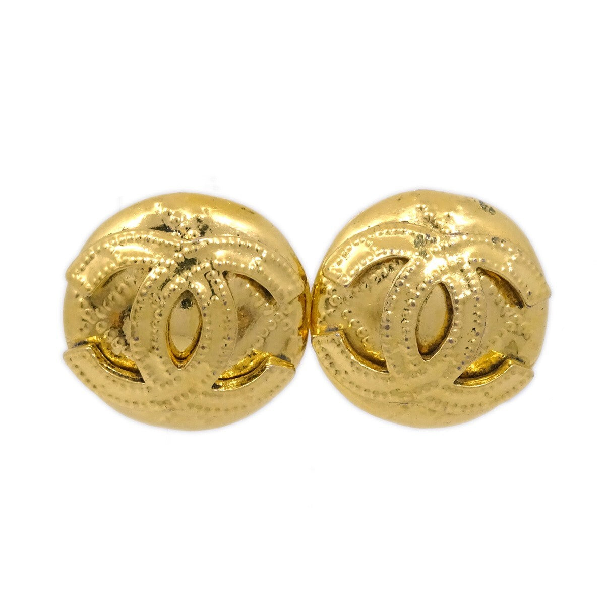 Chanel Vintage CC Round Clip-On Earrings Metal Small - image 1