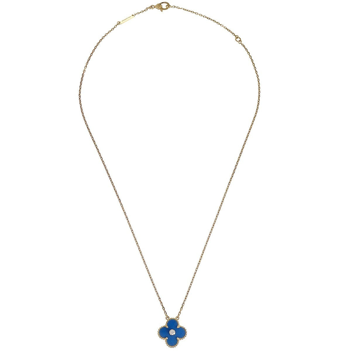 Van Cleef & Arpels Vintage Alhambra Pendant Necklace 18K Yellow Gold and Blue Sevres Porcelain with Diamond - image 1