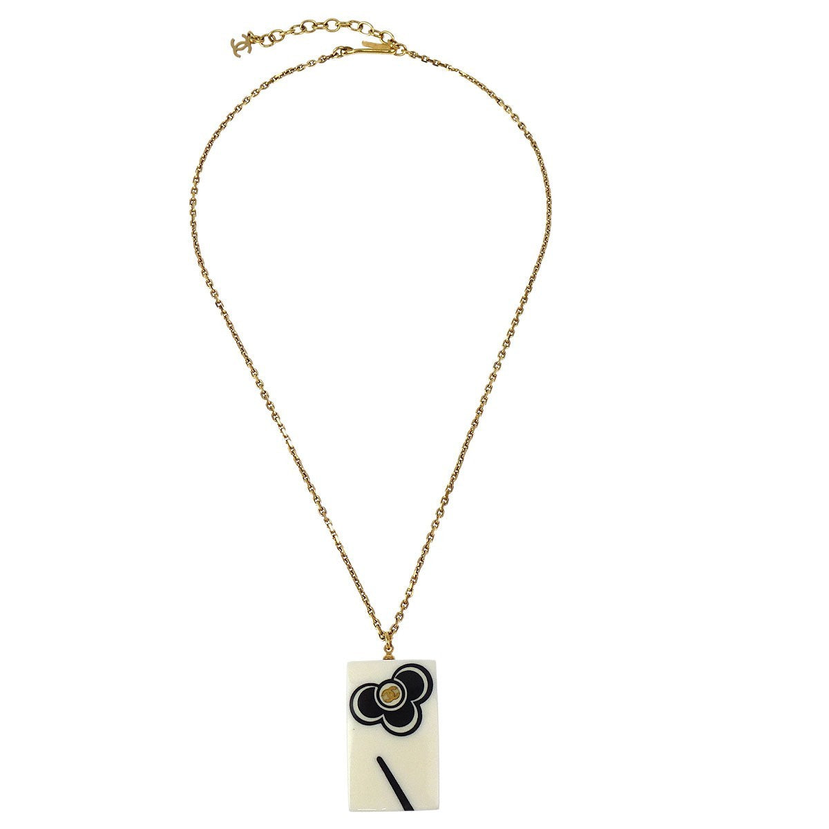 Chanel Vintage CC Rectangular Pendant Necklace Metal and Resin - image 1