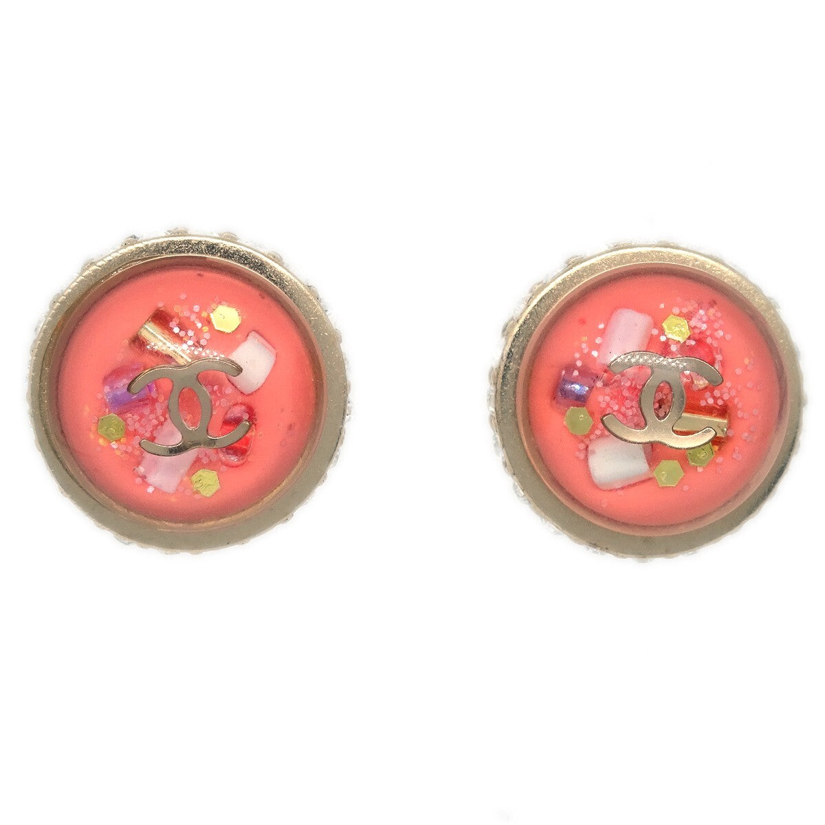 Chanel CC Logo Button Stud Earrings Metal with Crystals - image 1