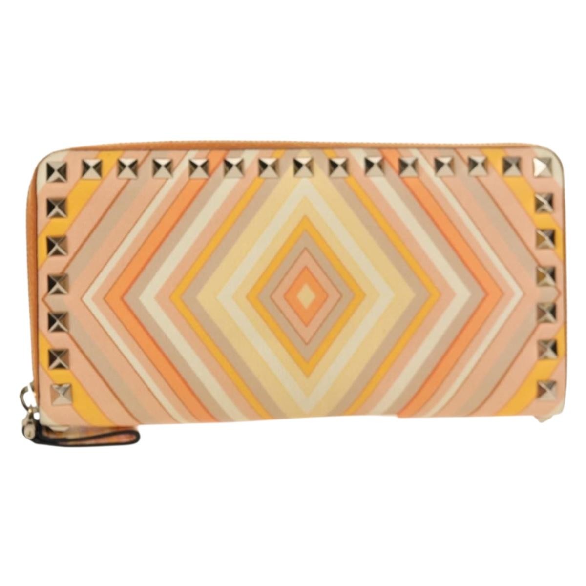 Valentino Garavani Rockstud Zip Around Wallet Striped Leather - image 1