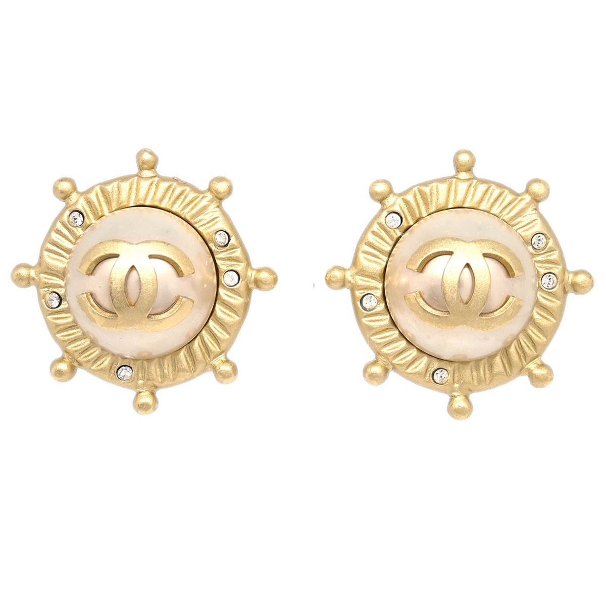 Chanel Vintage Round Clip-On Earrings Metal with Faux Pearl - image 1