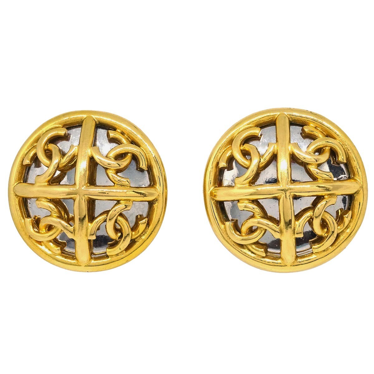 Chanel CC Round Earrings Metal - image 1