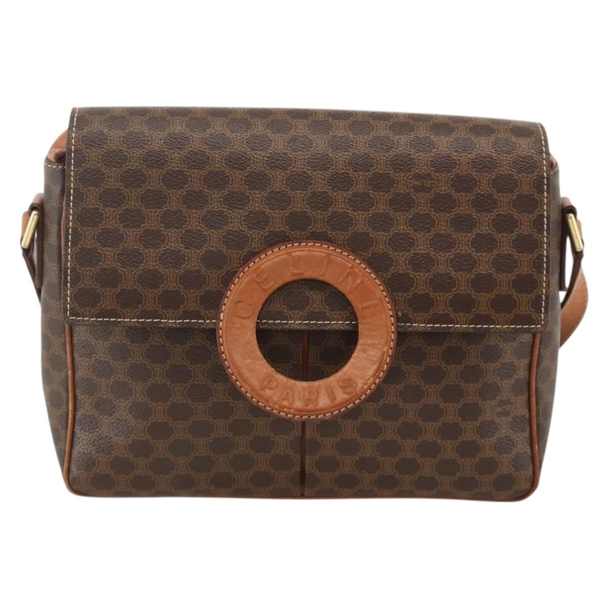 Celine Vintage Macadam Circle Logo Shoulder Bag Canvas and Leather - image 1