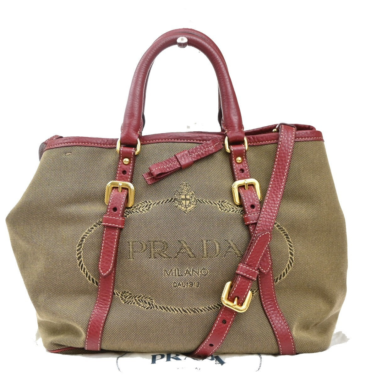 Prada Logo Convertible Tote Canvas with Leather Medium - image 1