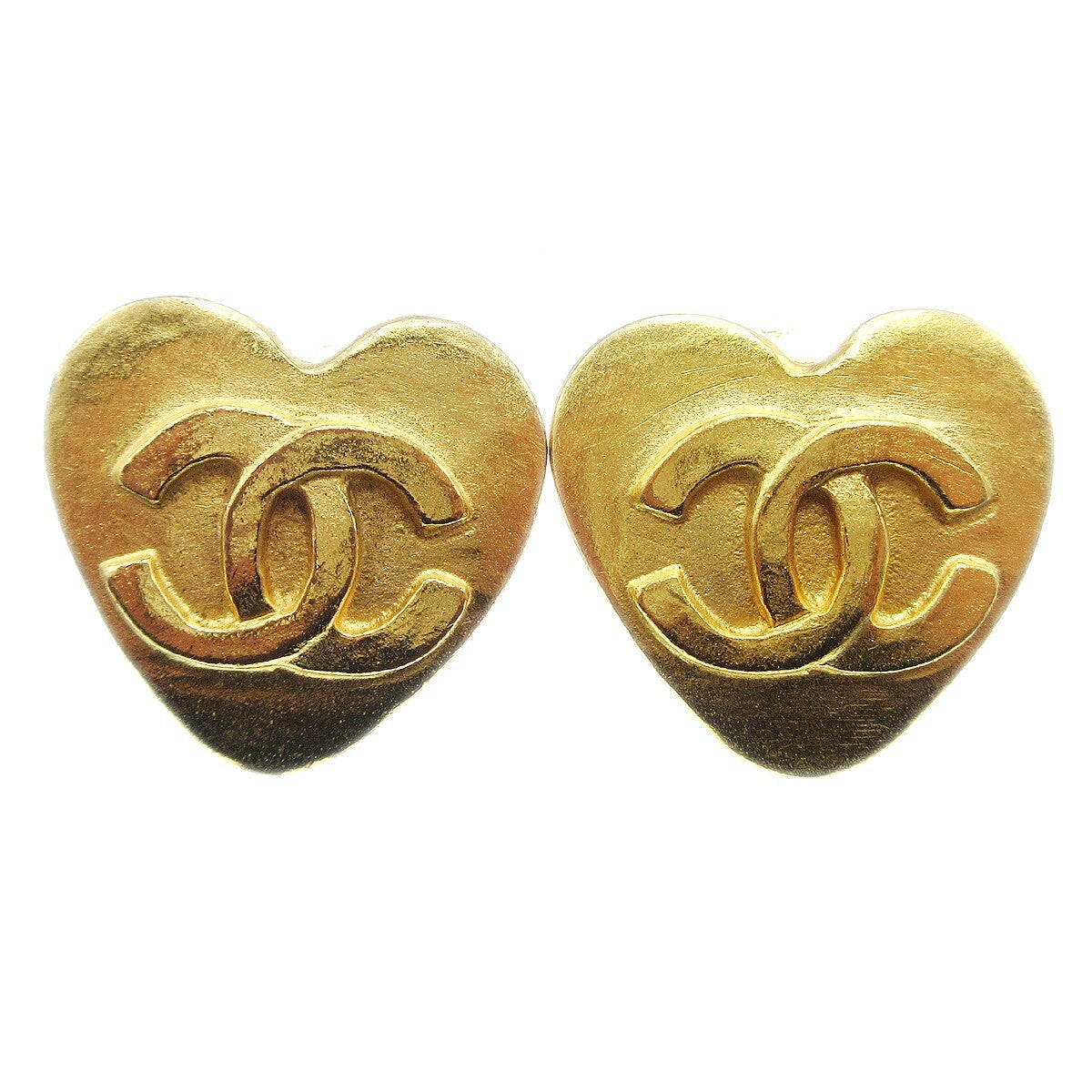 Chanel Vintage CC Heart Clip-On Earrings Metal Small - image 1