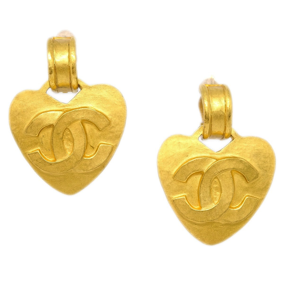 Chanel Vintage CC Heart Clip-On Earrings Metal Small - image 1