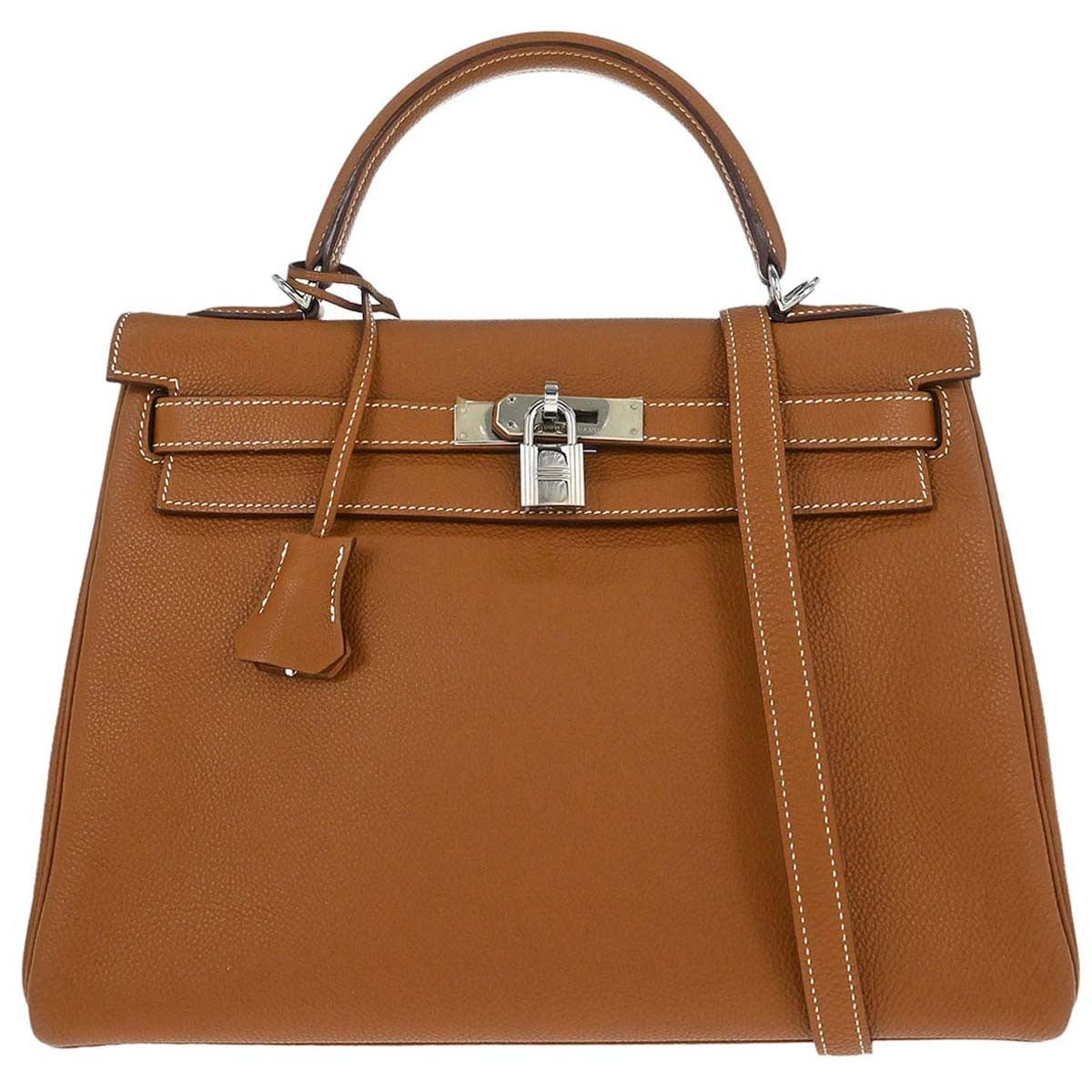 Hermes Kelly Handbag Brown Togo with Palladium Hardware 32 - image 1