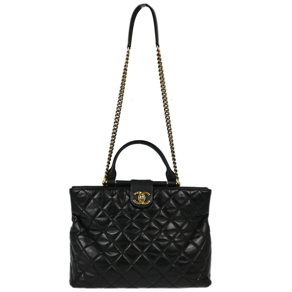 Chanel Gold Bar Tote Quilted Aged Calfskin Small - image 1