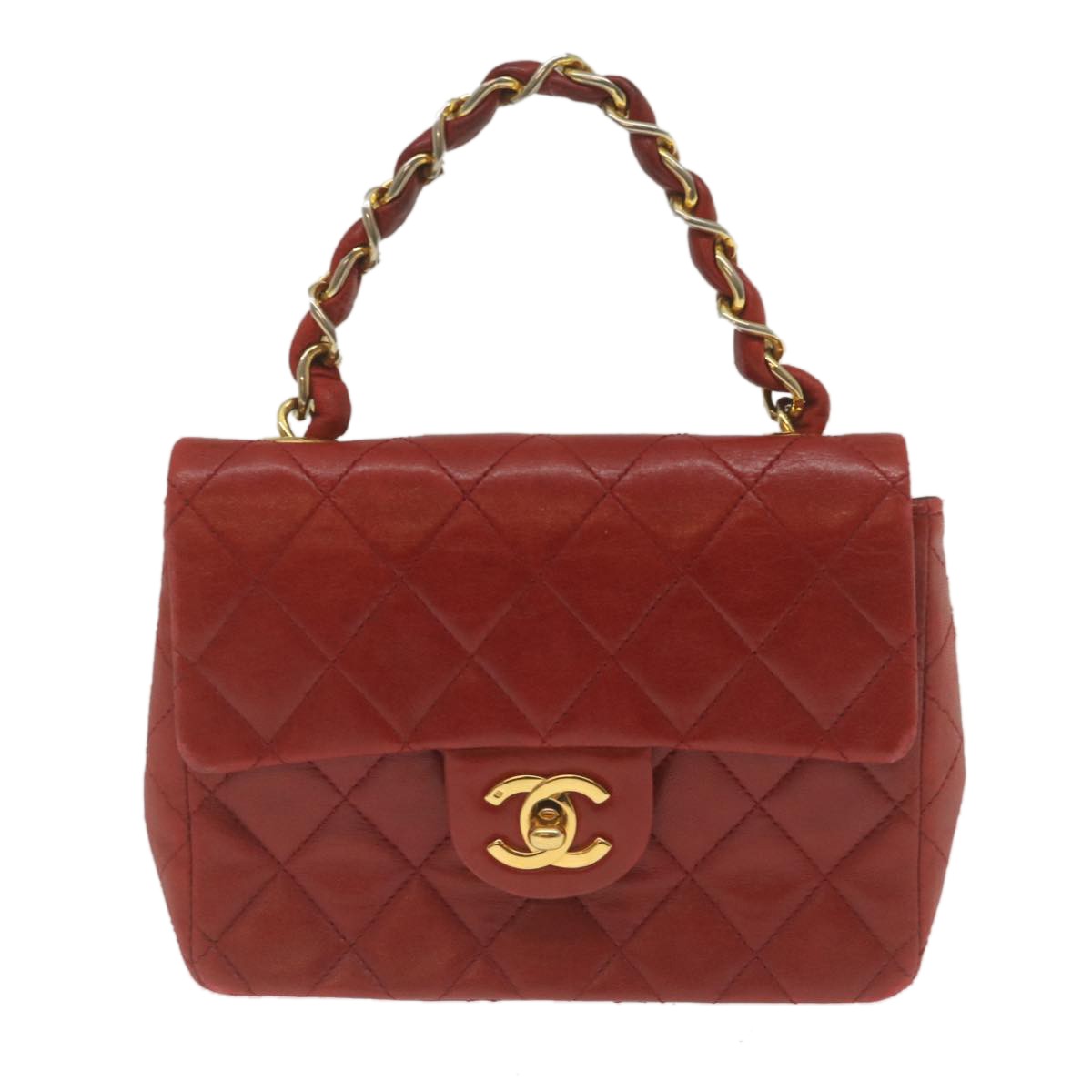 Chanel Vintage Square Chain Handle Flap Bag Quilted Lambskin Mini - image 1