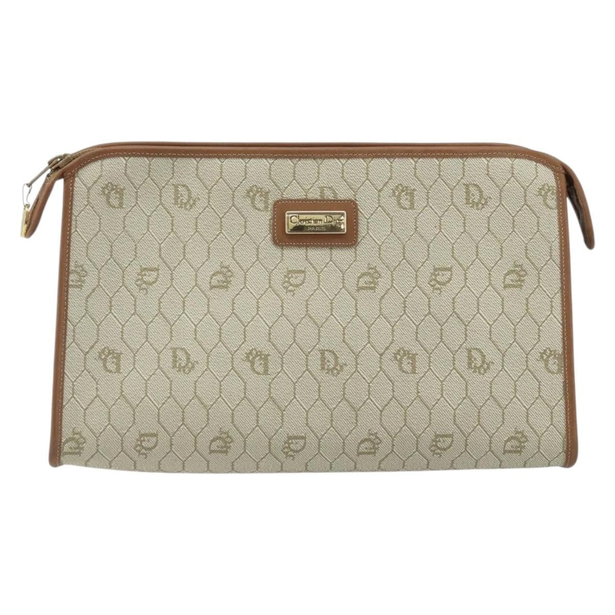 Christian Dior Vintage Honeycomb Zip Pouch Canvas and Leather - image 1