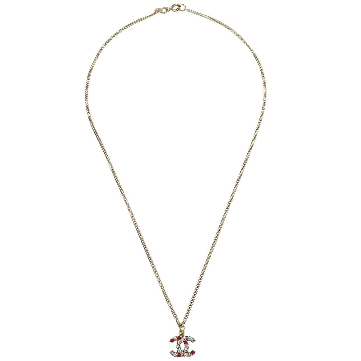Chanel CC Pendant Necklace Multicolor Crystal Embellished Metal - image 1