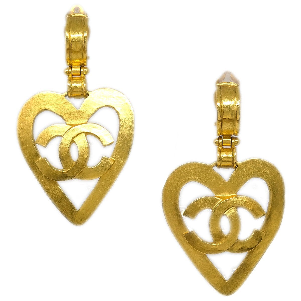 Chanel Vintage CC Heart Cut Out Drop Clip-On Earrings Metal - image 1