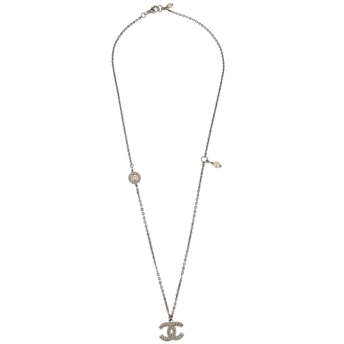 Chanel CC Chain Necklace Metal with Faux Pearls - image 1