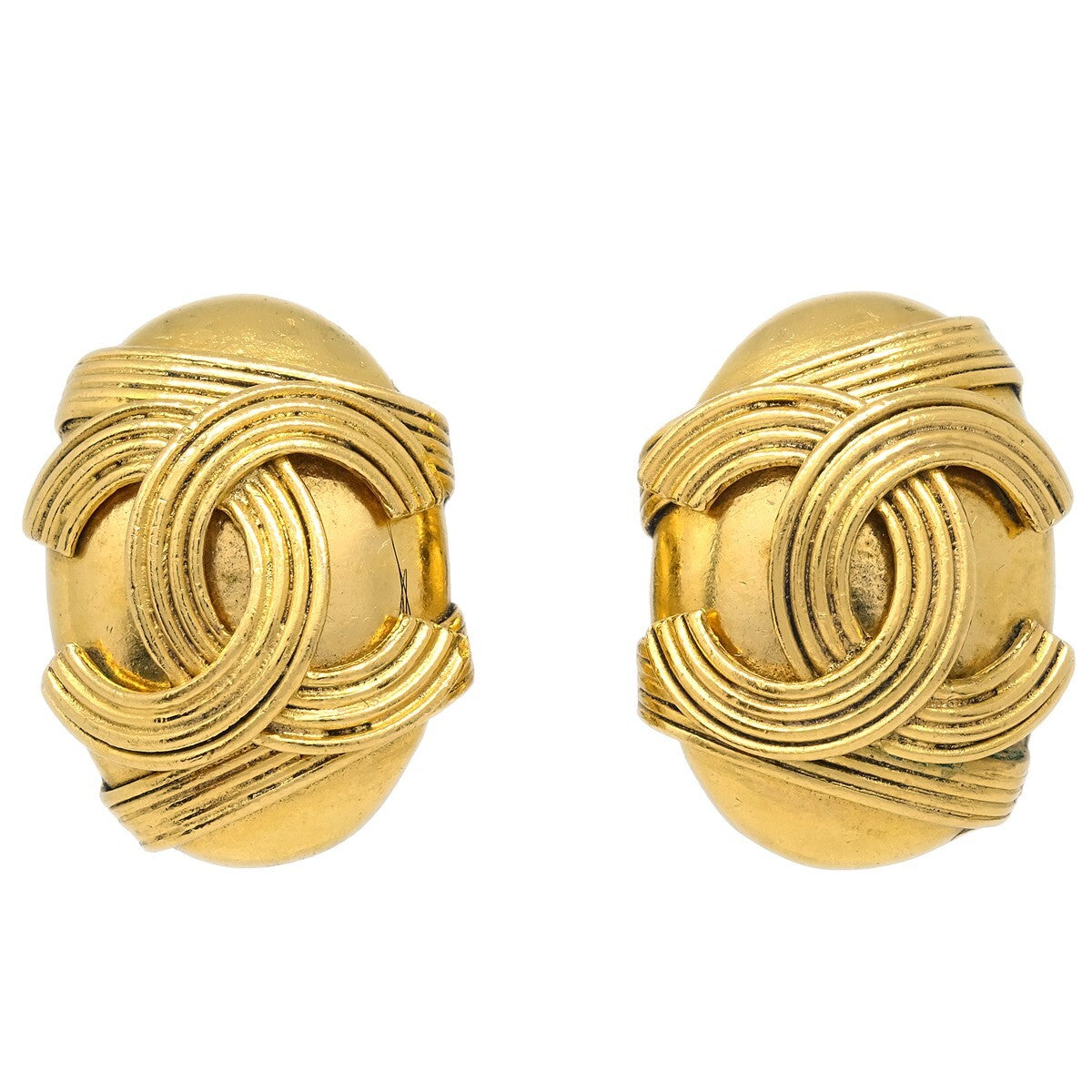 Chanel Vintage CC Button ovales Clip-On Earrings Gold-plated - image 1