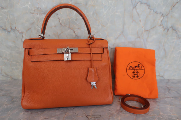 Hermes Kelly Handbag Orange Clemence with Palladium Hardware 28