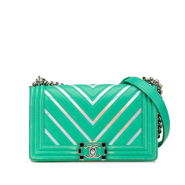 Chanel Boy Flap Bag Chevron Lambskin with Holographic PVC Old Medium - image 1