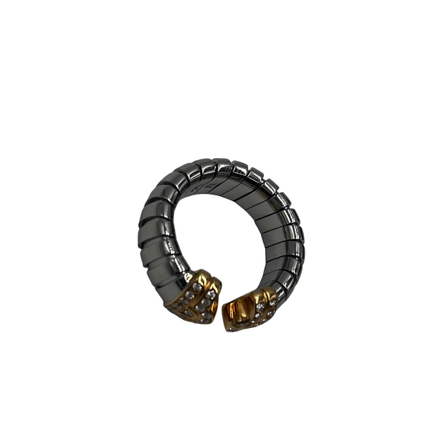 Bvlgari Bulgari Tobugas Gold and Steel Diamond Cuff Ring Cuff Ring 54
