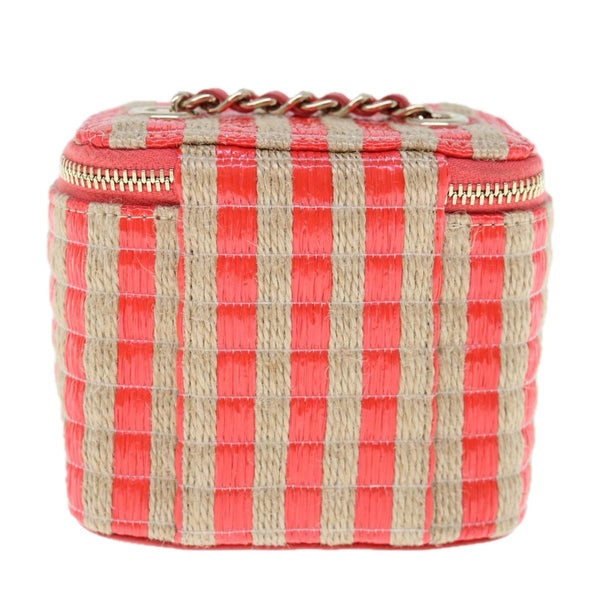 Chanel Classic Vanity Case with Chain Striped Raffia and Jute Mini