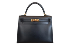 Hermes Kelly Handbag Black Box Calf with Gold Hardware 28 - image 1