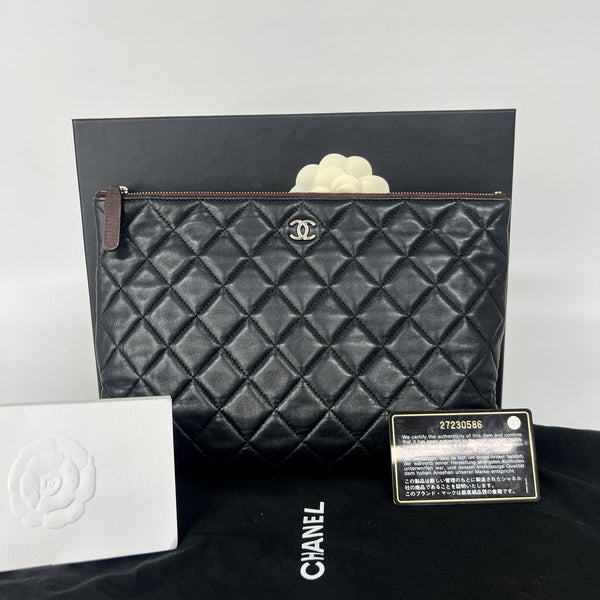Chanel Classic O Case Pouch Quilted Metallic Lambskin Small