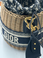 Christian Dior Drawstring Bucket Bag Wicker with Oblique Canvas - image 9