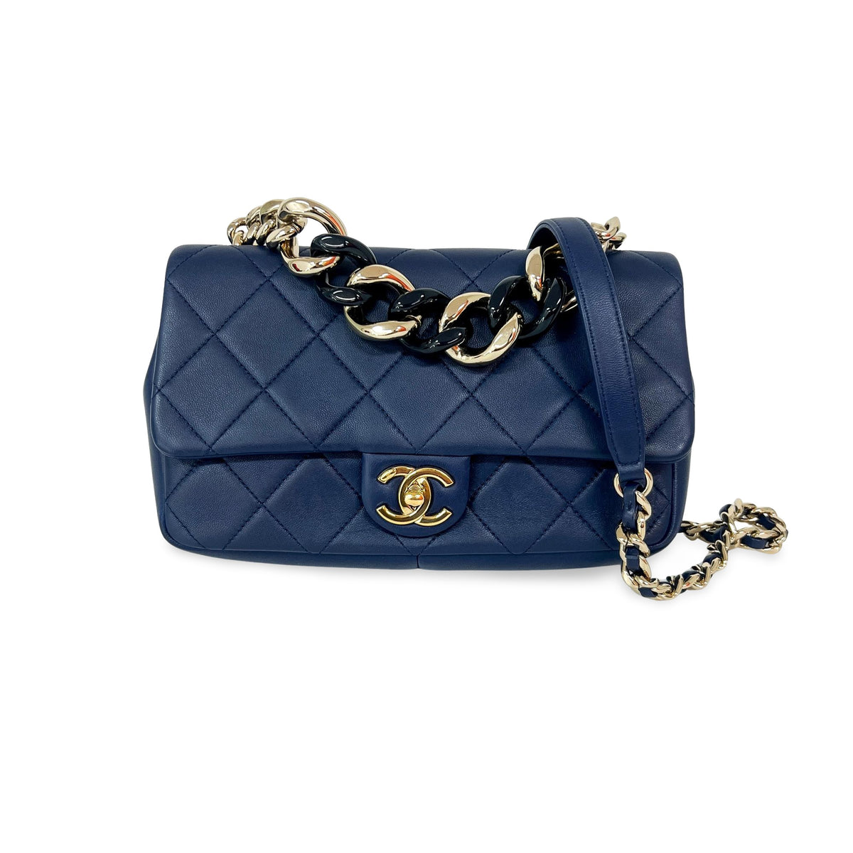 Chanel Resin Chain Top Handle Flap Bag Quilted Lambskin Small - image 1