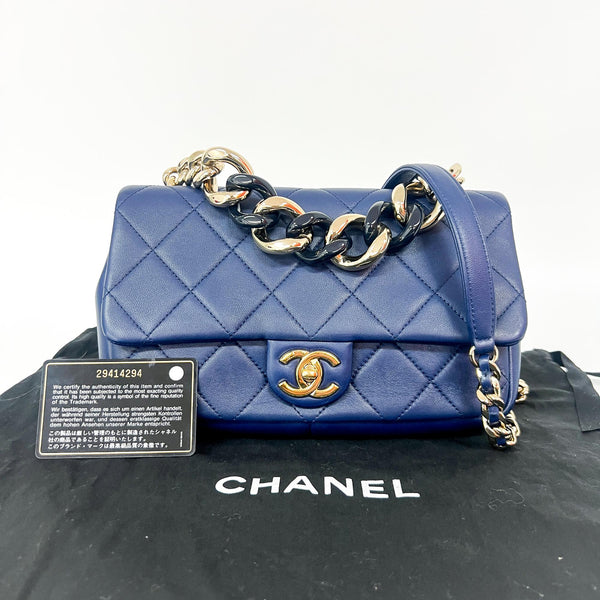 Chanel Resin Chain Top Handle Flap Bag Quilted Lambskin Small