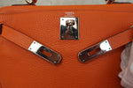 Hermes Kelly Handbag Orange Clemence with Palladium Hardware 28 - image 17
