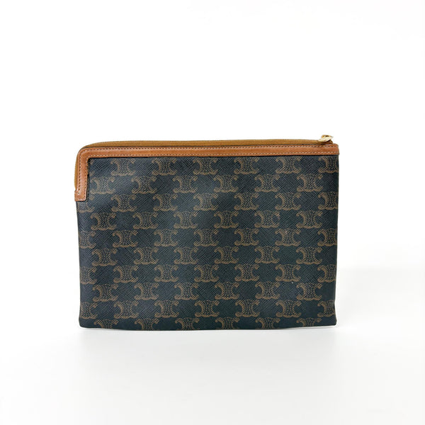 Celine Triomphe Zip Pouch Woven Raffia Small