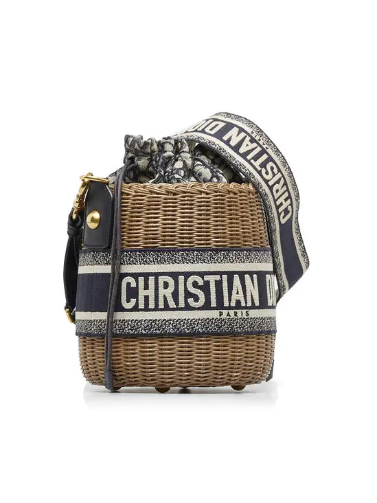 Christian Dior Drawstring Bucket Bag Wicker with Oblique Canvas - image 1