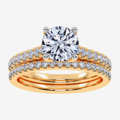 (H-I / Si2-I1) Womens 1 1/2 CT. T.W. Lab Grown White Diamond 10K or 14K Gold Round Side Stone Bridal Set