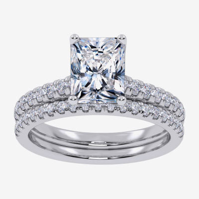 (H-I / Si2-I1) Womens 1 1/2 CT. T.W. Lab Grown White Diamond 10K White Gold Rectangular Side Stone Bridal Set