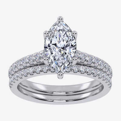 (H-I / Si2-I1) Womens 1 1/2 CT. T.W. Lab Grown White Diamond 10K White Gold Marquise Side Stone Bridal Set