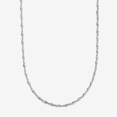 14K White Gold 18 - 24 Inch Solid Singapore Chain Necklace