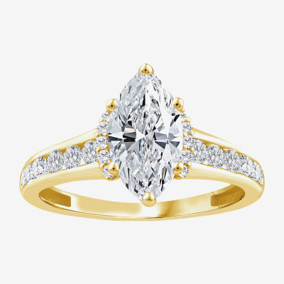 (F,Vs2) Womens 1 1/2 CT. T.W. Lab Grown White Diamond 10K Gold Marquise Side Stone Engagement Ring