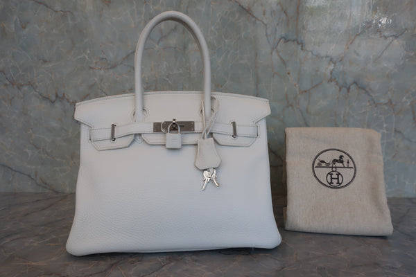 Hermes Birkin Handbag White Clemence with Gold Hardware 30