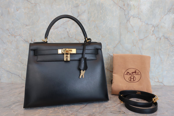 Hermes Kelly Handbag Black Box Calf with Gold Hardware 28