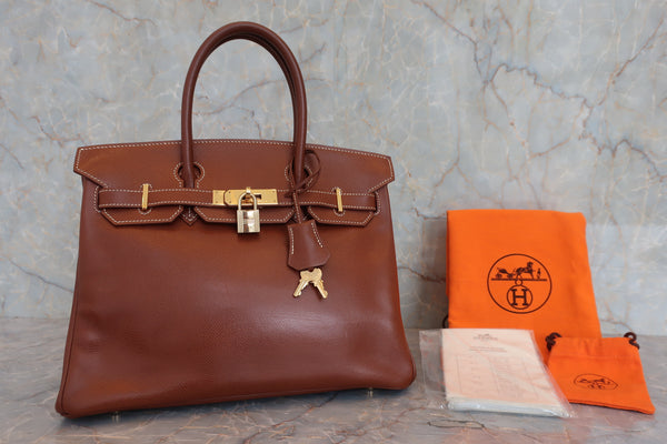 Hermes Birkin Handbag Brown Veau Grain Lisse with Gold Hardware 30
