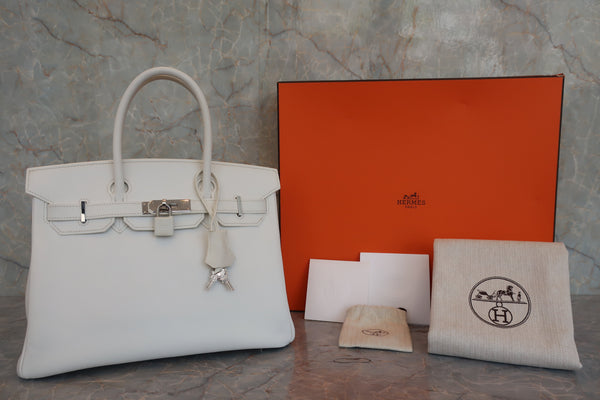 Hermes Birkin Handbag White Epsom with Palladium Hardware 30