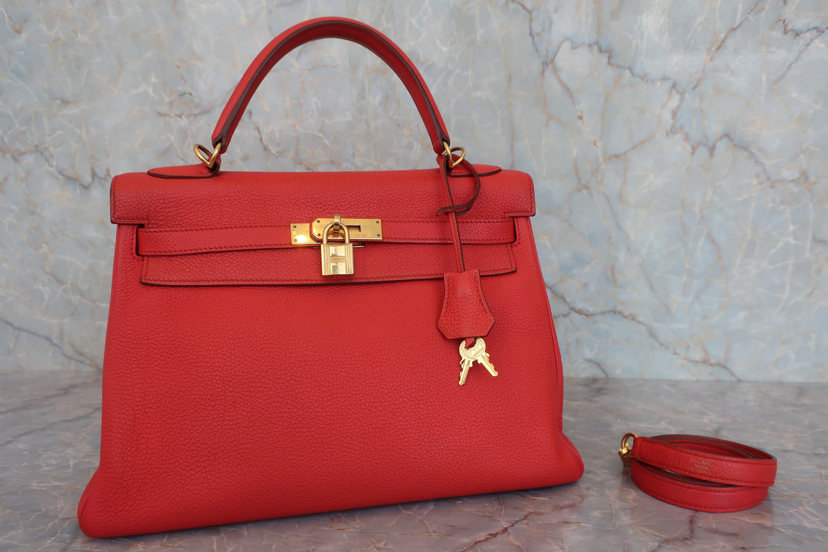 Hermes Kelly Handbag Red Togo with Gold Hardware 32 - image 1
