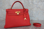 Hermes Kelly Handbag Red Togo with Gold Hardware 32 - image 1